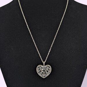 (2/$20) Hematite Accent Heart Cut Out Pendant Necklace